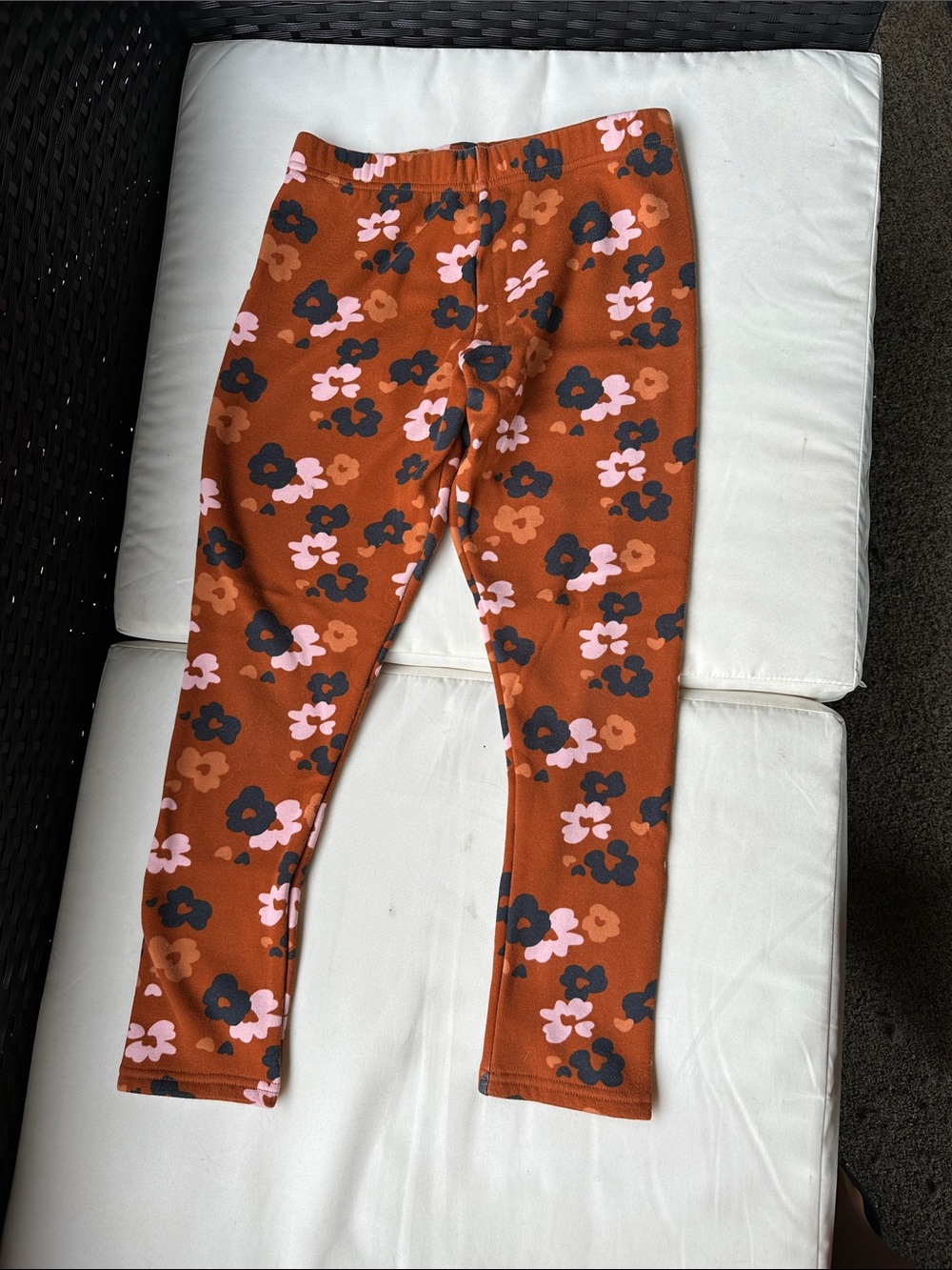 Girls Rust Floral fleece lined Leggings - Comfortable‎ Kids Bottoms